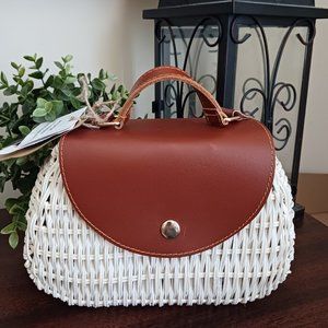 Handcrafted Made in Taiwan Genuine Leather and Rattan Style Handbag